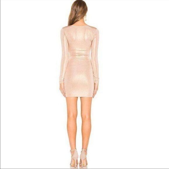 NWT Lovers + Friends Revolve Court Metallic Gold Champagne Bodycon Mini Dress - Picture 4 of 8